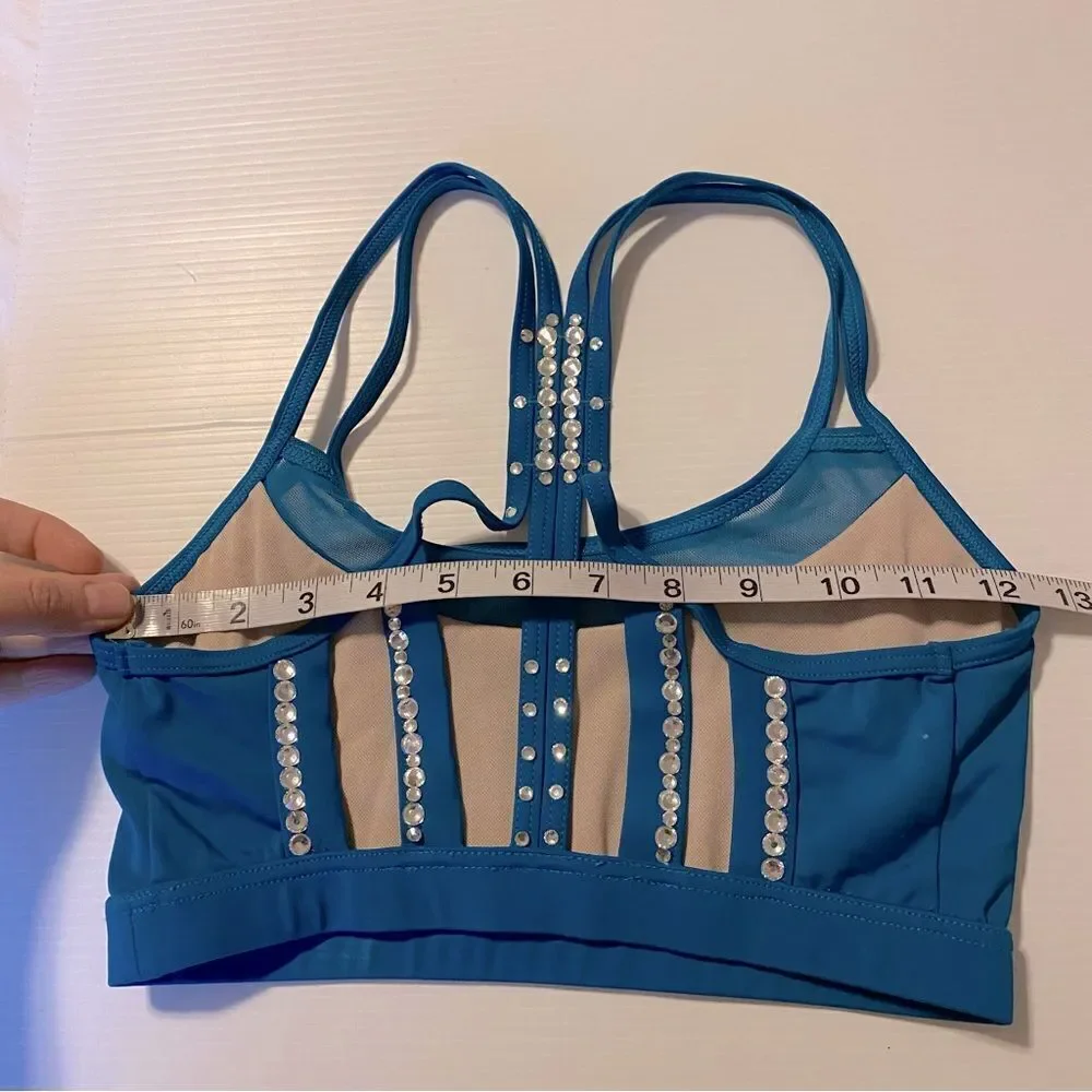 Weissman Balera dance teal sport Mesh Strappy Bra Top crop rhinestone MT10874 SA